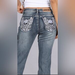 Platinum Plush Drama Flair Skull Rhinestone Jeans